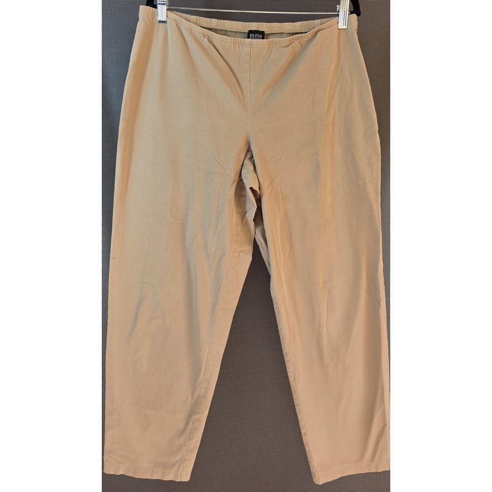 Eileen Fisher Women's L Tan Beige Pull On Pants Elastic Waist Side Zip Cropped